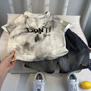 痞帅儿童装男童夏季套装2025新款洋气男孩短袖衣服宝宝薄款两件套