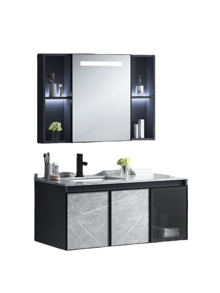 Cuarto de baño lavabo gabinete combinación Placa de roca cuenca integrada espacio aluminio mueble de baño moderno Luz de lujo lavabo mesa de lavado