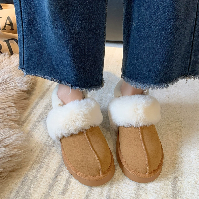 42 зимние сапоги больших размеров меховые интегрированные плюшевые тапочки женская верхняя одежда 2023 плоские тапочки с закрытым носком хлопковые тапочки на толстой подошве