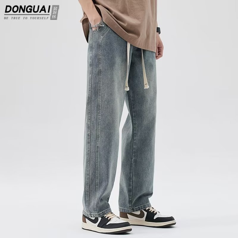 Vintage jeans para hombre 2024 otoño e invierno nuevo estilo recto marea marca de pierna ancha americana calle alta salvaje pantalones casuales