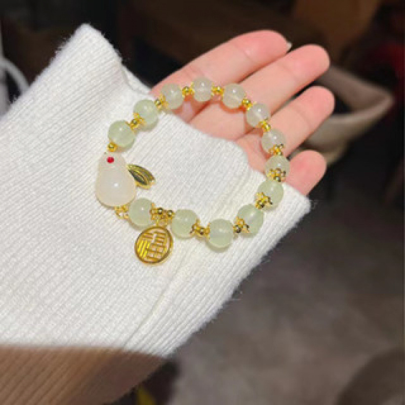 S010-Pulsera de conejo de jade con cuentas verde claro#tamaño 120