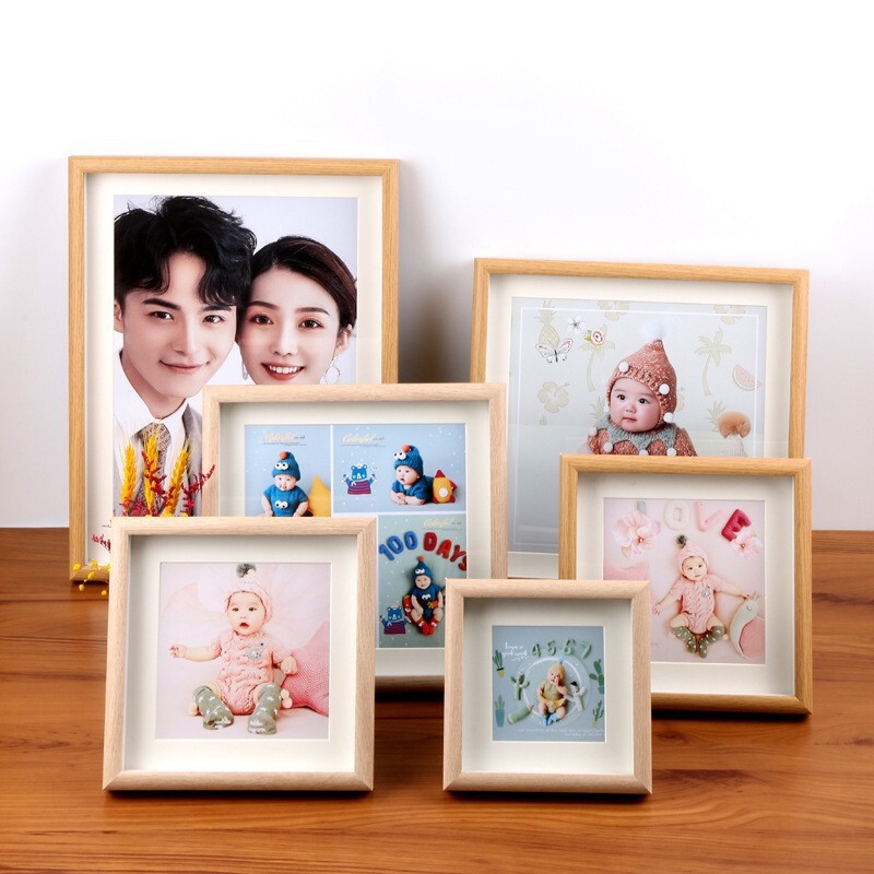 Wooden square hollow photo frame table wholesale children's wedding photo mounted desktop wall glass frame wholesale