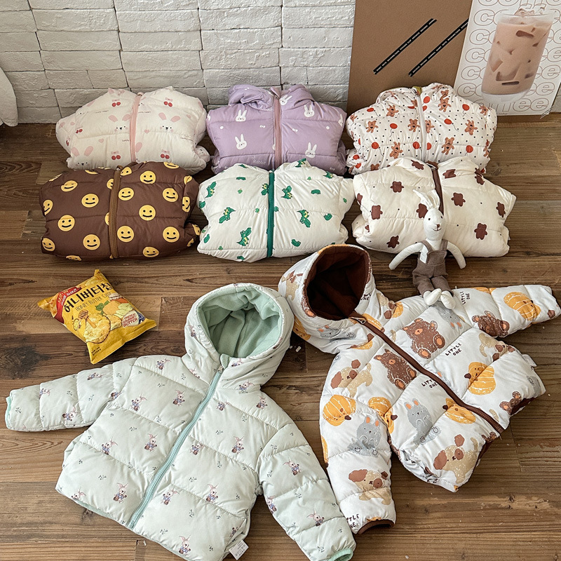 Amazon autumn and winter new double-sided down cotton-padded jacket children's thick fleece-lined children's short coat cross-border live