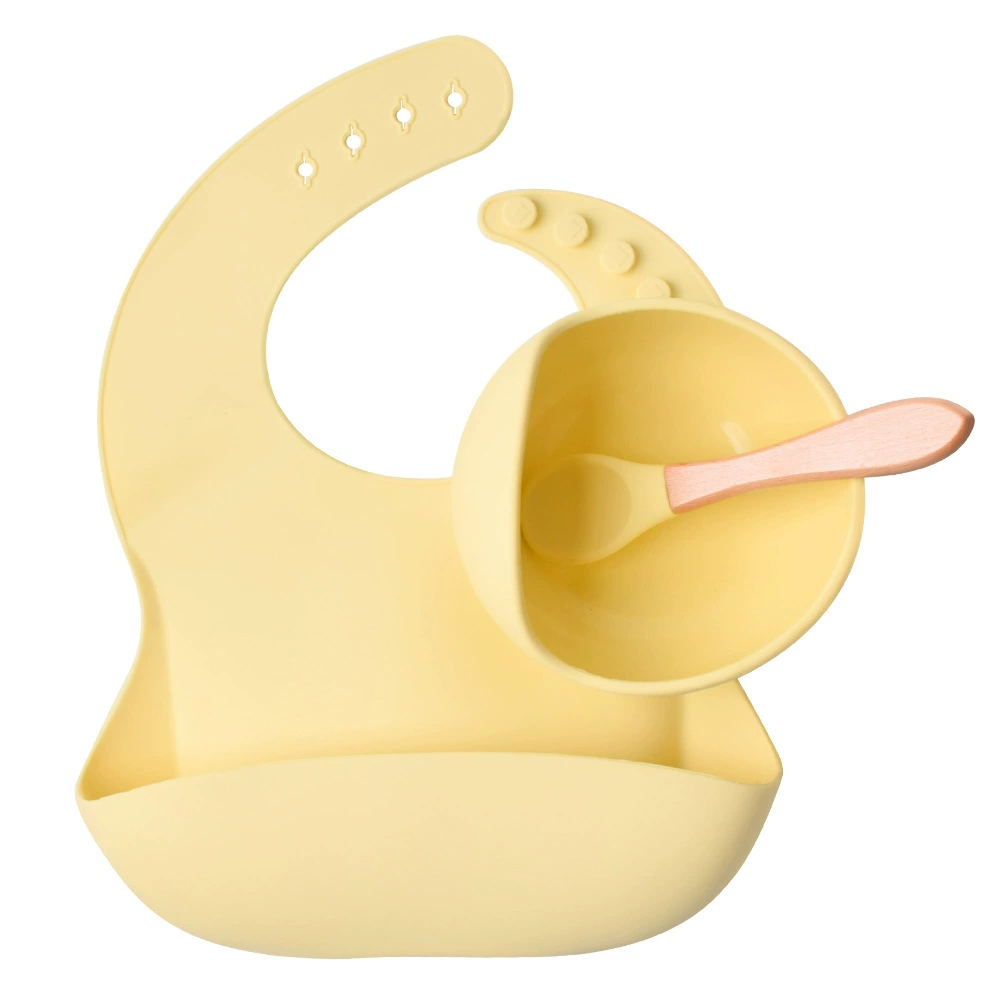 Silicone children's tableware set — bib, bowl and spoon with suction base, multi-color
