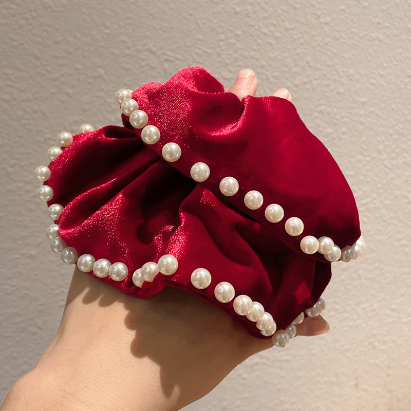 132 Резинка для волос Бархатная толстая кишка-бордовая