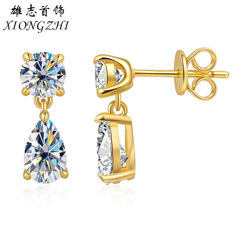 Трансграничные серьги из стерлингового серебра 925 пробы с муассанитом в форме капли воды, покрытые 18-каратным золотом, серьги с грушевидным муассанитом, женские серьги, готовые к продаже