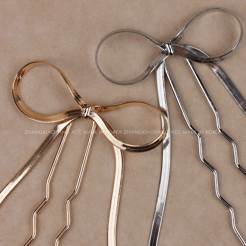 U-shaped hairpin simple modern women's daily hairstyle on the back of the head high-end metal bow hairpin hairpin hair accessories