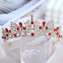 超仙新款公主甜美新娘皇冠红色头饰水晶敬酒服发饰十八岁生日礼物