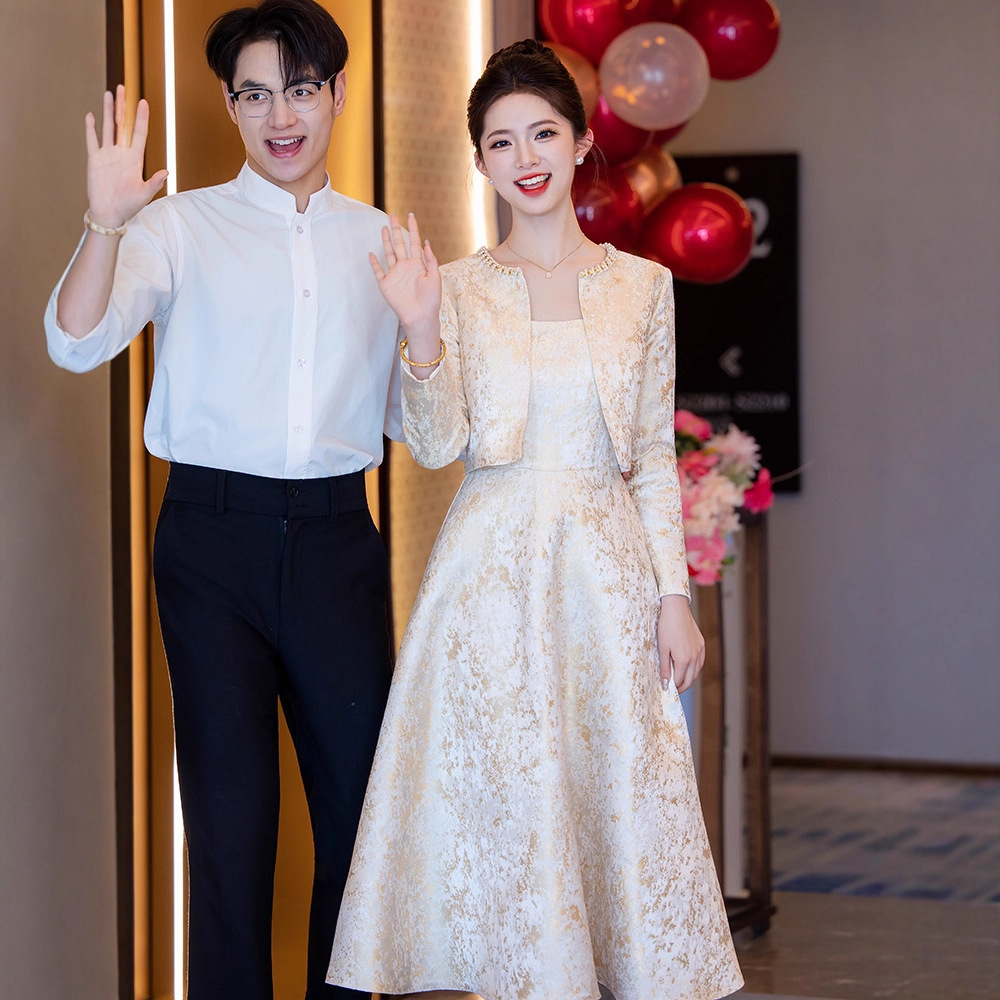 Formal Dress for Toasting, Engagement Dress, Casual Outfit for Returning Home, Petite-Sized Chanel-Style Two-Piece Dress, Suitable for Everyday Wear in Spring