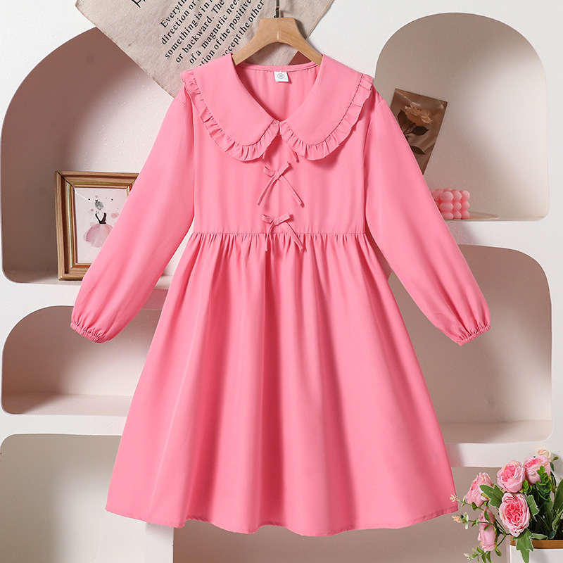 Vestido de niña Ropa para niños transfronteriza 2025 otoño nueva moda lazo dulce cuello de muñeca vestido de princesa de manga larga image 1