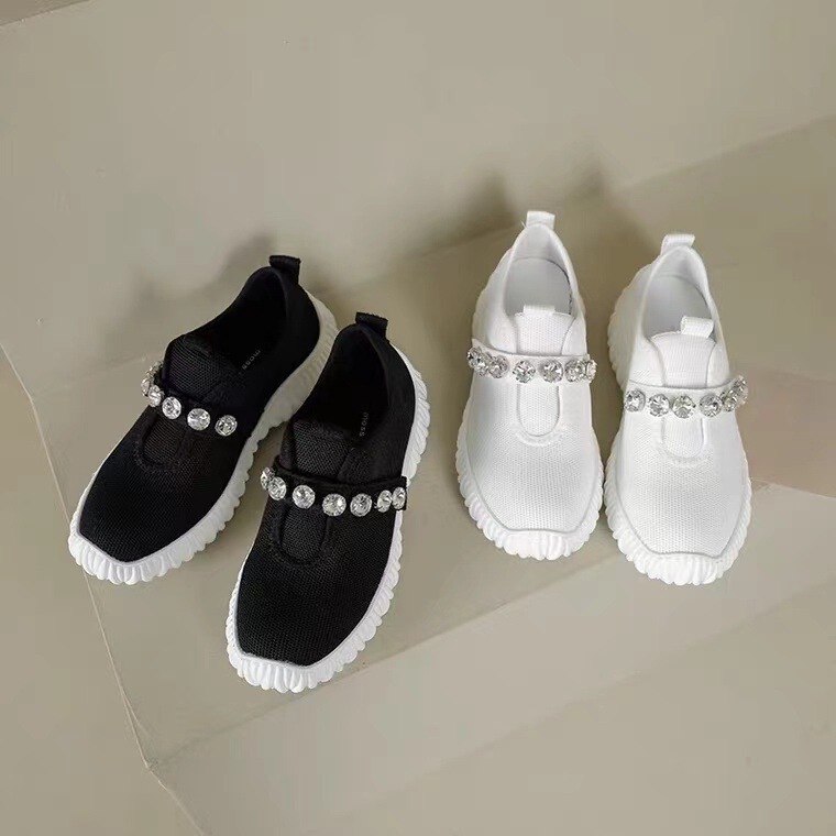 Women's Non-Slip Casual Shoes New Style Rhinestone Mesh Lightweight White Shoes Thick Sole Heightening Running Shoes Dad Shoes for Women