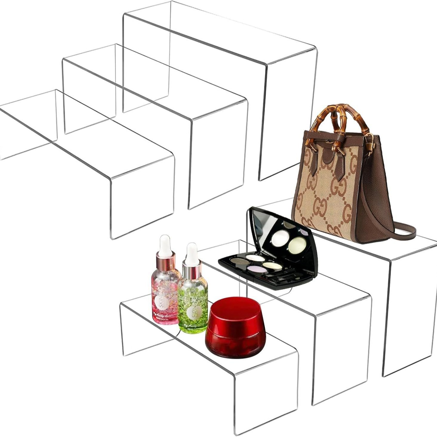 亚克力板材U型板展示架化妆品透明陈列架收拾展示台可按需求加工