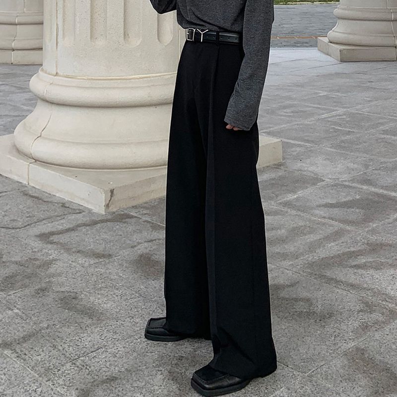Pantalones holgados de estilo coreano para hombre, diseño moderno de pierna recta, pantalones anchos, pantalones largos hasta el suelo, versátiles.