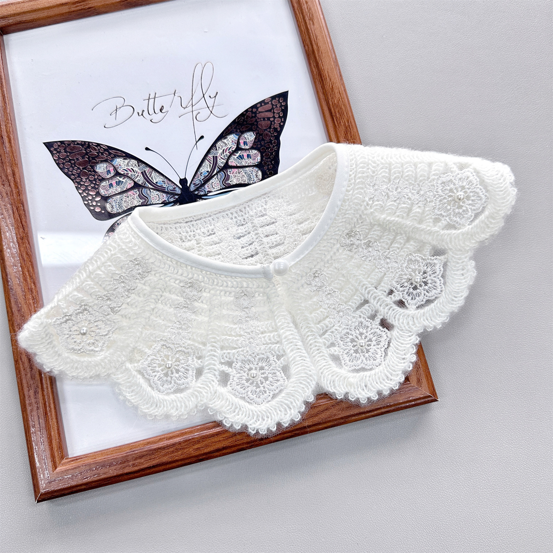 Encaje bordado collar flor pastoral estilo perla hebilla falso ropa a juego falda camisa accesorios decorativos en stock