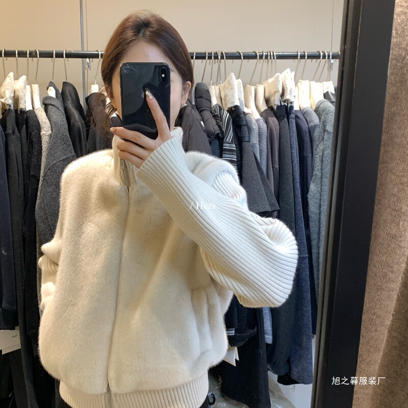 A Spoonful of Sweetness: Winter Korean-Style Simple and Versatile Slim-Fit Elegant Furry Stand-Collar Warm Sweater for Women 92660