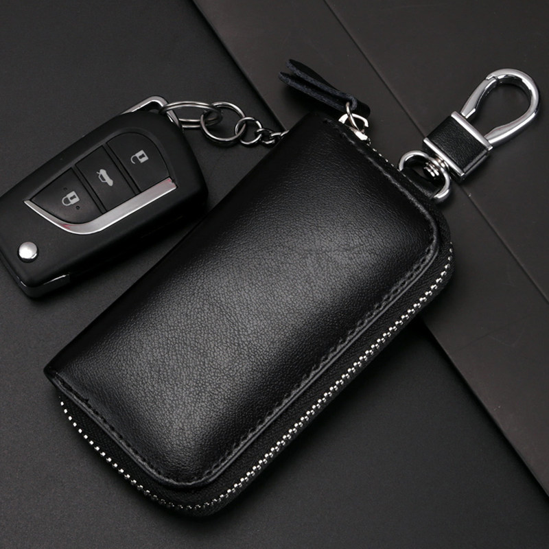 Qige Large-Capacity Zipper Key Bag for Men, Soft Leather Waist-Hanging Card Holder for Women, Multifunctional Car Keychain