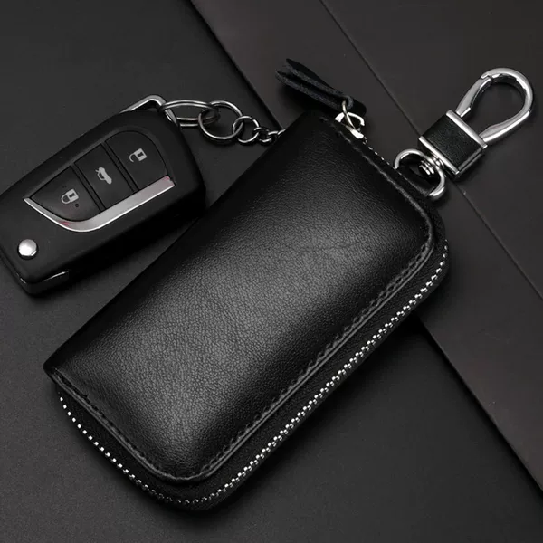 Qige Large-Capacity Zipper Key Bag for Men, Soft Leather Waist-Hanging Card Holder for Women, Multifunctional Car Keychain