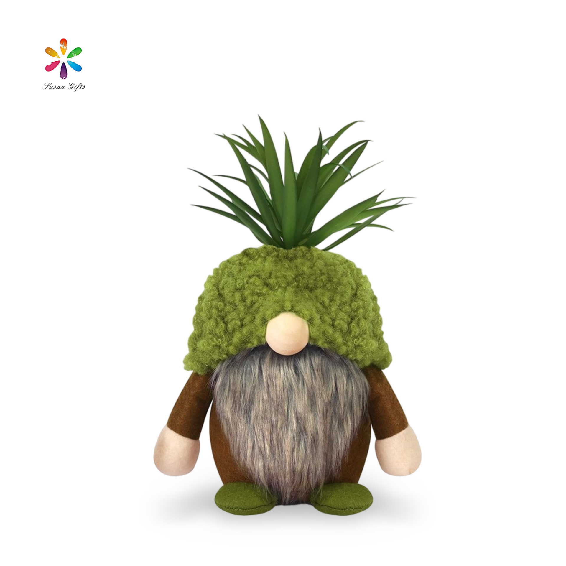 2025跨境新品圣诞装饰品鲁道夫公仔绿色多肉无脸娃娃圣诞摆件地精