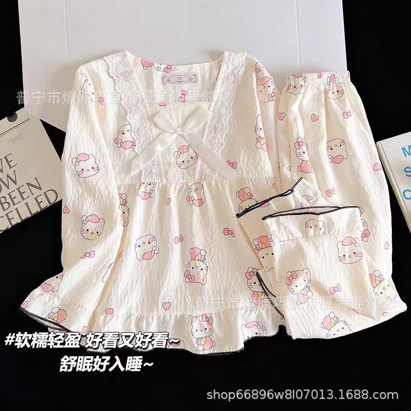 Niños KT pijamas de gato primavera y otoño pantalones de manga larga nubes de algodón para niños pequeños lindos dibujos animados se pueden usar ropa de hogar