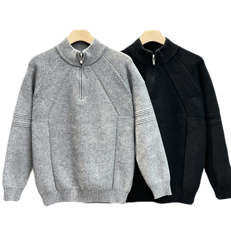 Explosiones transfronterizas de tamaño europeo de tamaño grande suéter medio cremallera camiseta de punto de hombre otoño y invierno explosiones de cuello medio alto fábrica de negocios al por mayor