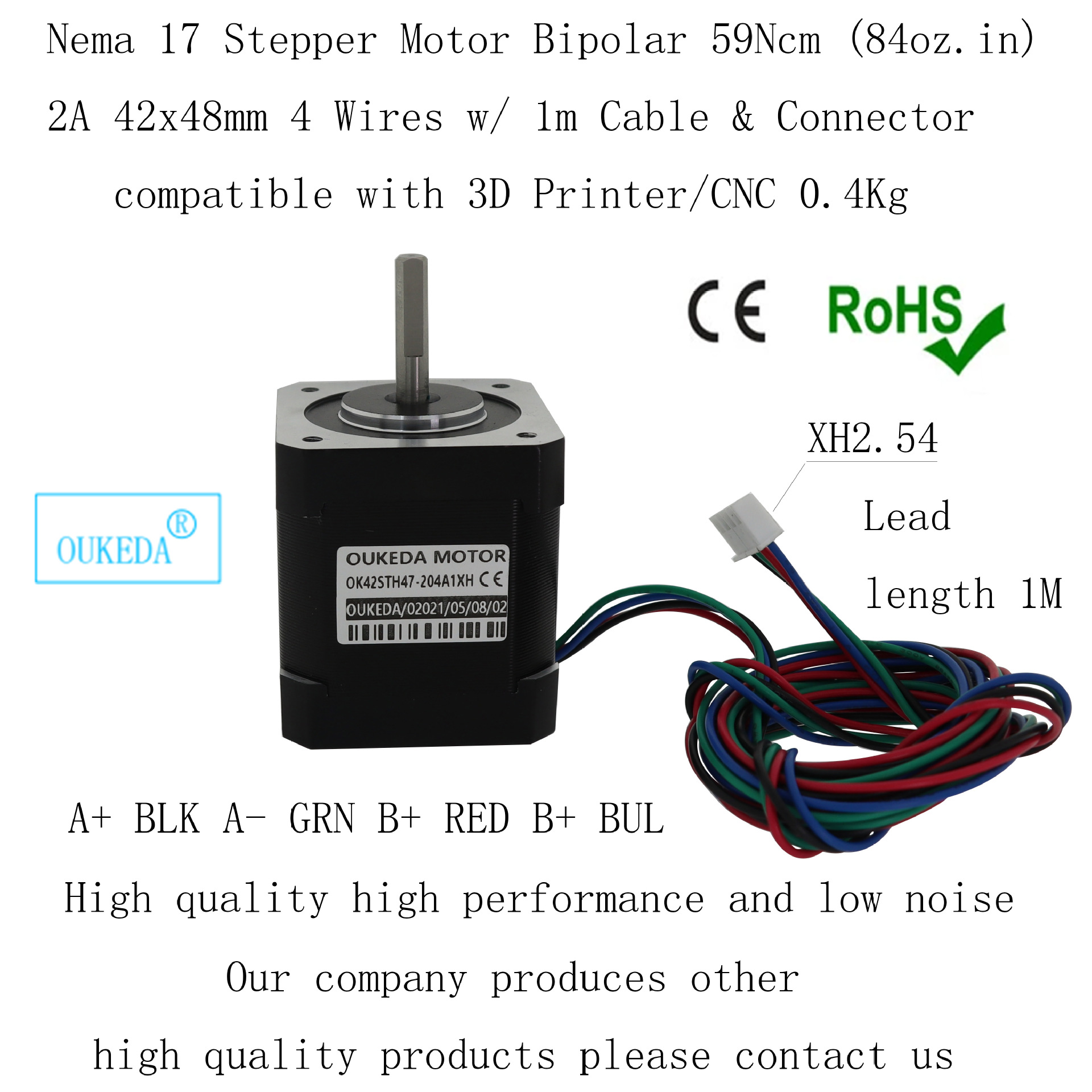OK42STH47-204A1XH 0.59Nm 2A 42X42X48 17 Stepper Motor 4-Lead