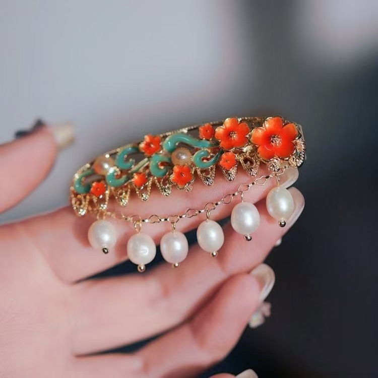 번트 블루 진주 머리핀