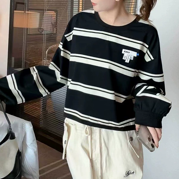 ADER Новая Высококачественная короткая футболка с длинными рукавами в полоску с открытым флагом в Корейском стиле, нишевый модный бренд, полосатый топ контрастных цветов для женщин