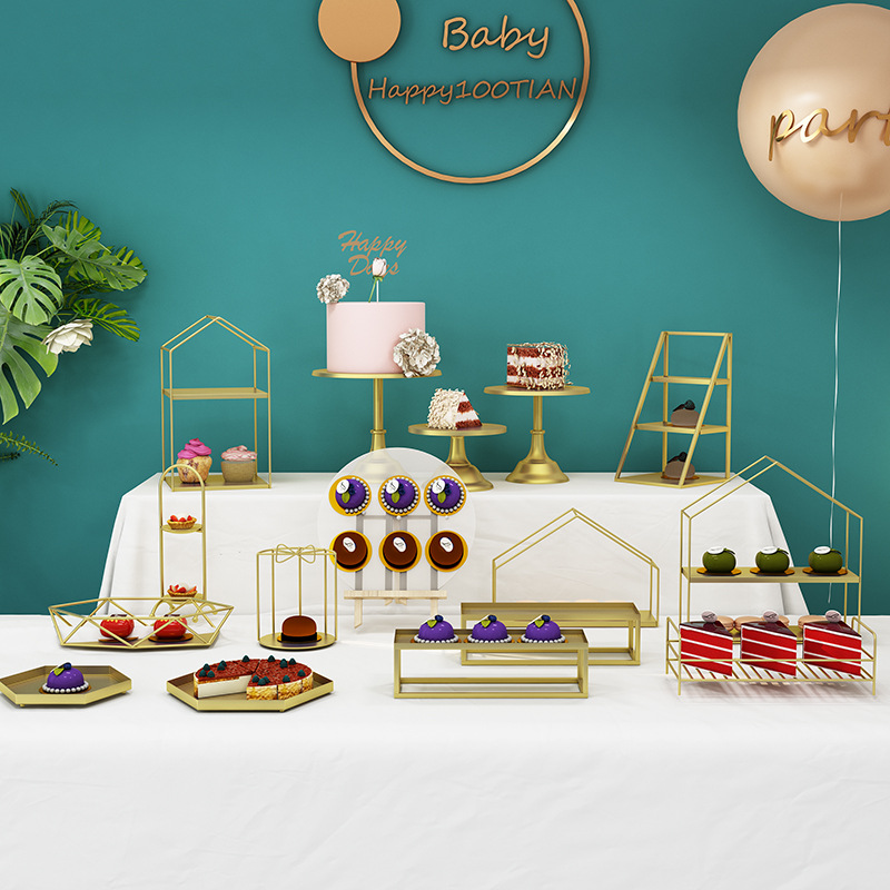 Boda de oro postre Mesa decoración soporte de exhibición Decoración de cumpleaños pastel postre bandeja estante comida fría té romper Mesa