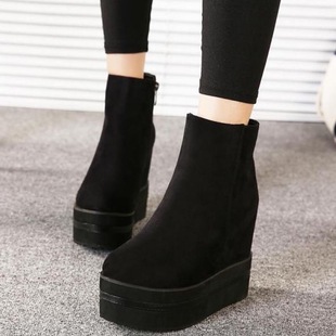 558-a wedge ultra-high heel ankle boots 12CM hidden height thick bottom suede Martin boots waterproof platform fleece-lined women's shoes