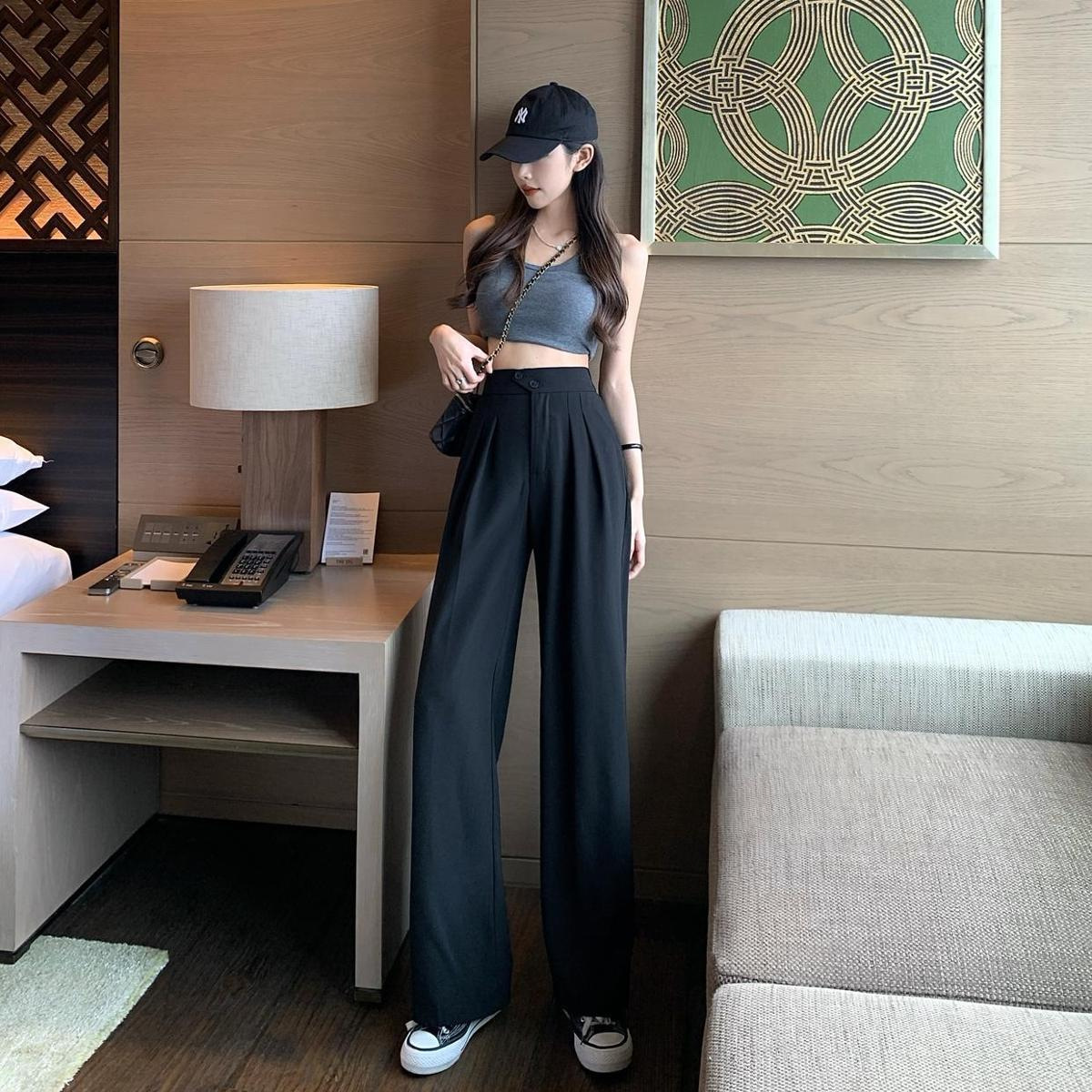 Comfort, Breathable Function Loose Version Solid Color Pattern Women's Office Daily Business Solid Color Full Length Dress Pants