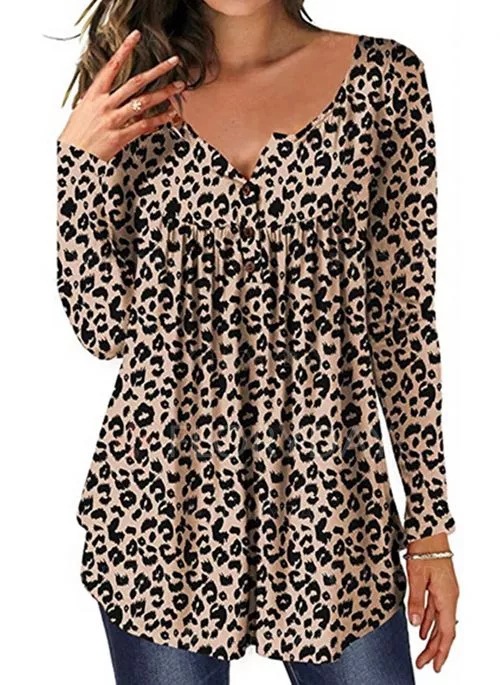 Women's autumn new slim round neck button pattern T-shirt_voghion.com