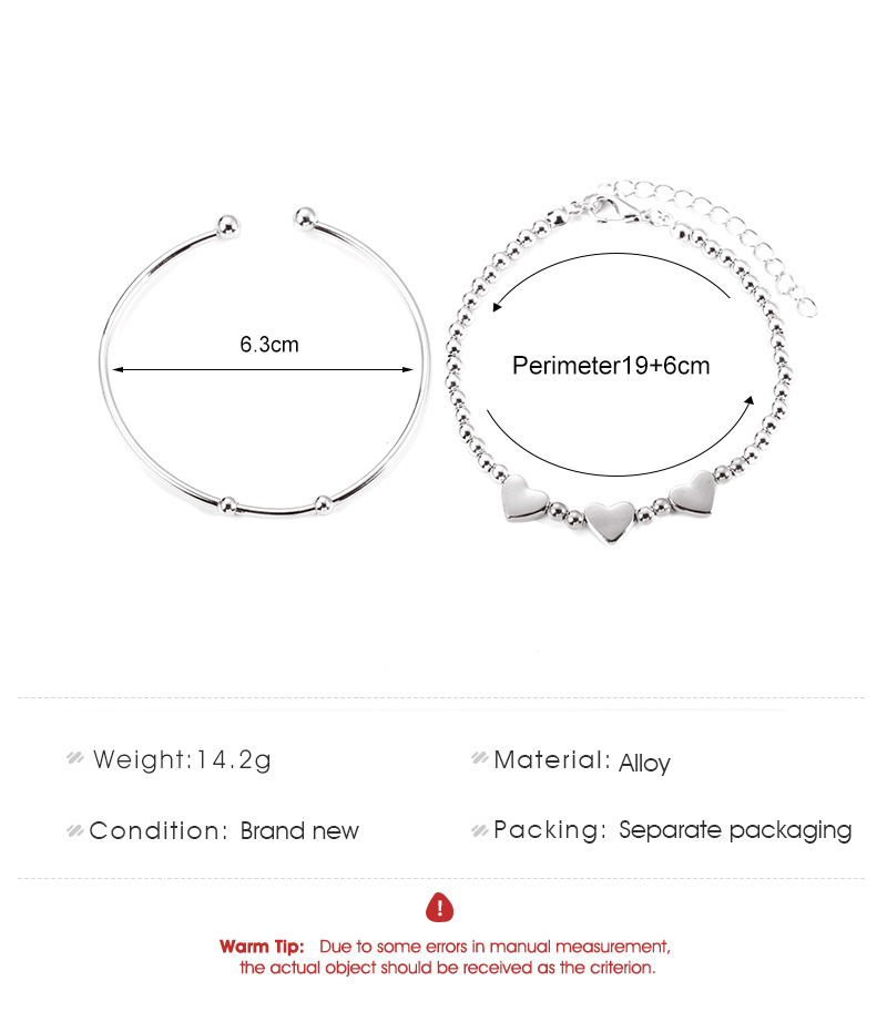 wholesale jewelry geometric heart beaded open bracelet two-piece set nihaojewelry