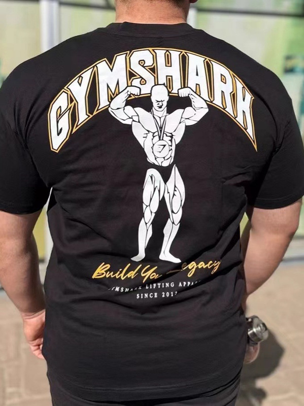 2025クロスボーダー漫画トレンドホットスタイルハンサムGYMSHAPKプリント半袖Tシャツ夏のトレンドブランドラウンドネックトップ|undefined