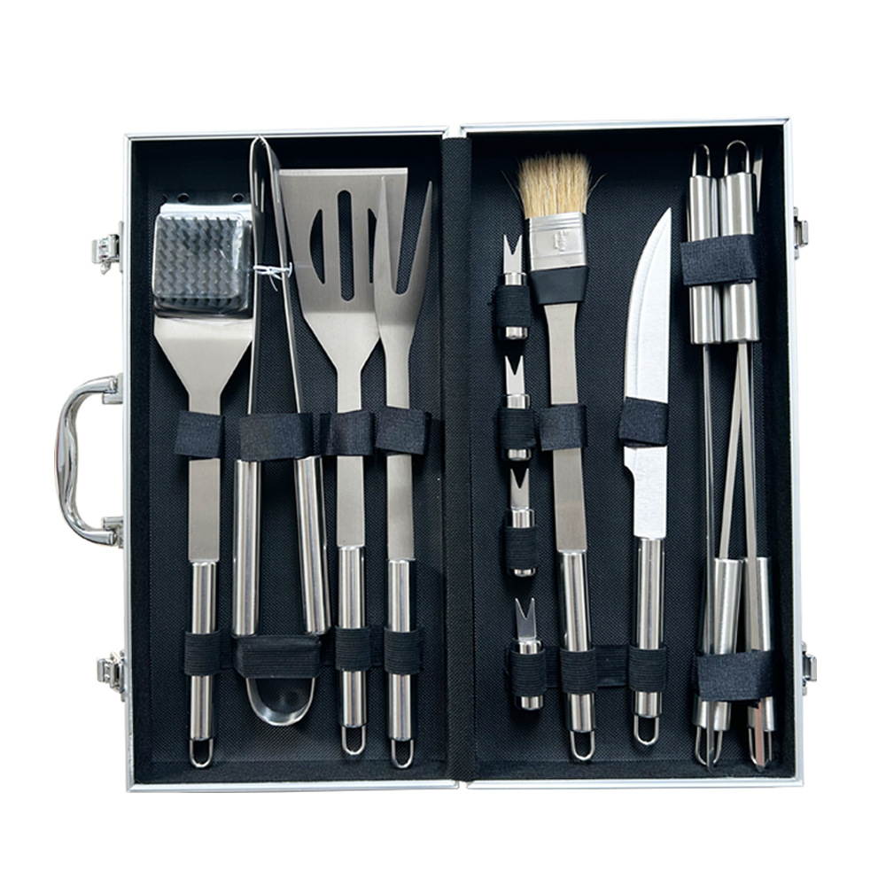 Spot Source Fabricante BBQ Juego de barbacoa de bolsa de tela Oxford Juego de abrazadera de pala de acero inoxidable Juego de asa de tubo redondo para hornear