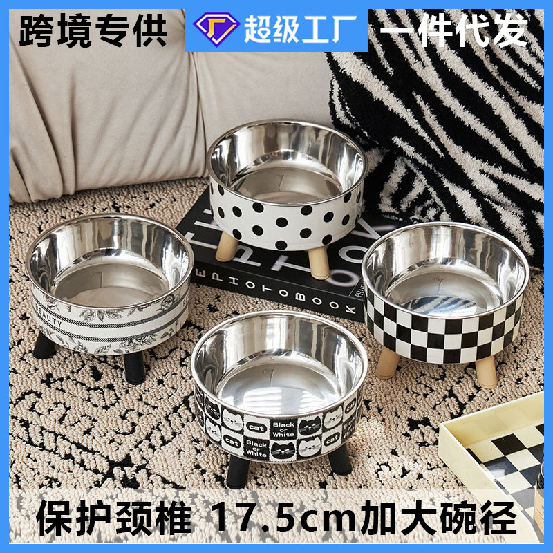 Tazón de gato anti-derribe de mascotas de gran capacidad de alimentación de acero inoxidable para gatos Tazón de patas altas Tazón de protección de cuello Tazón de mascotas de gran calibre