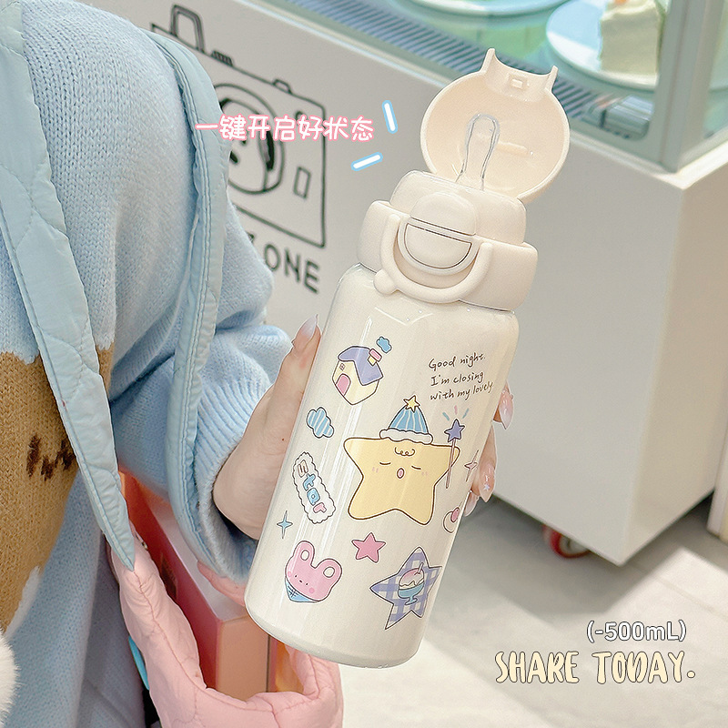 ストロー付き女性用の新しい魔法瓶カップ、1カップ、2目的、大容量、高価値、落下防止ウォーターカップ、304ステンレススチールカップ|undefined