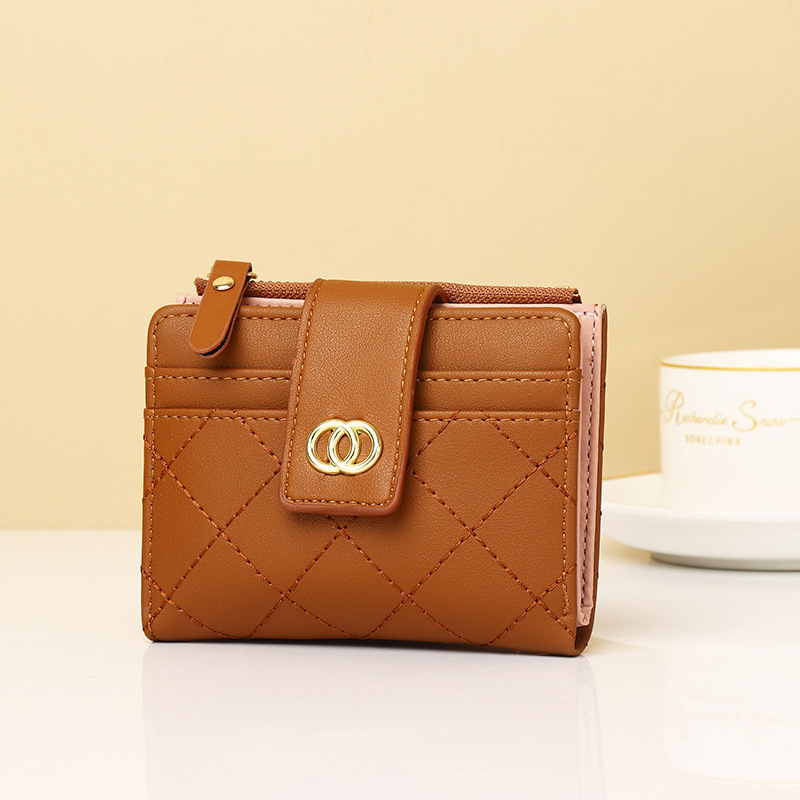 Cartera nueva para mujer, bordado de fragancia pequeña, posición de varias tarjetas, monedero delgado, billetera corta para mujer, billetera triple para mujer