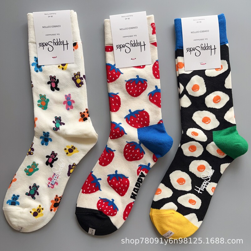 Happysocks mid-calf socks, all-season dopamine-colored Swedish streetwear brand, HS cotton blend, unisex