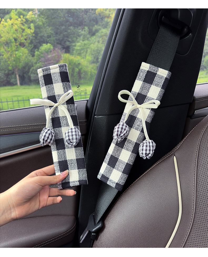 Creative Plaid Tulip Car Seat Belt Shoulder Cover High-End Car Safety Belt Anti-Wear Car Interior Decoration