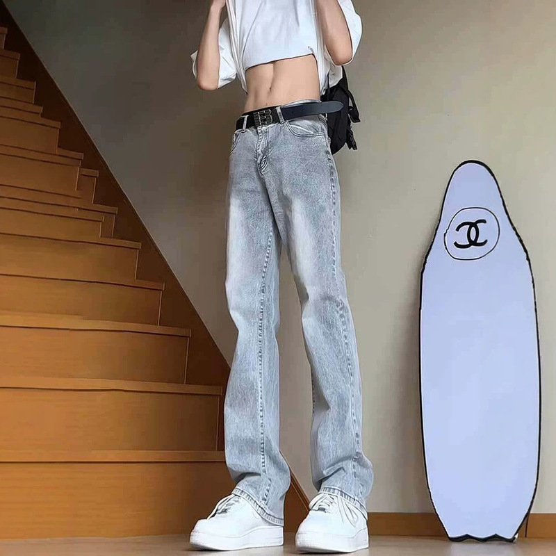 Smoke Gray Straight-Leg Slim-Fit American Vibe Jeans for Men, Spring and Autumn, Tall Size, Extended Length, Slightly Flared Pants Smoke Gray Straight-Leg Slim-Fit American Vibe Jeans for Men, Spring and Autumn, Tall Size, Extended Length, Slightly Flared Pants