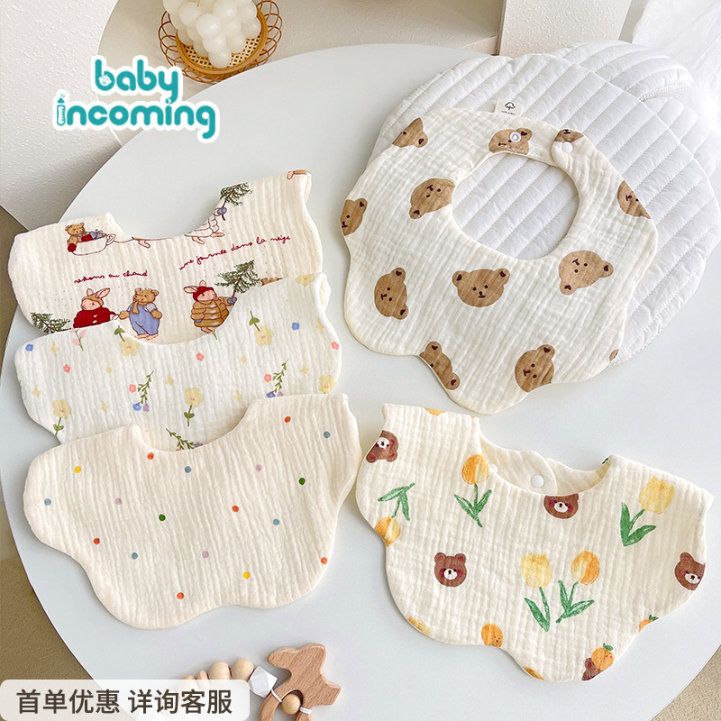 Six-Layer Gauze Baby Saliva Napkin Summer Type a Cotton Petal Bib Newborn 360-Degree Rotatable Baby Bib