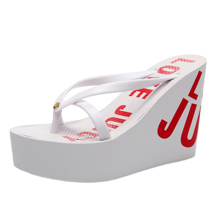 Женские шлепанцы Love, сочные шлепанцы, летняя одежда, Резиновые Нескользящие верхние сандалии на танкетке, модные пляжные тапочки на высоком каблуке