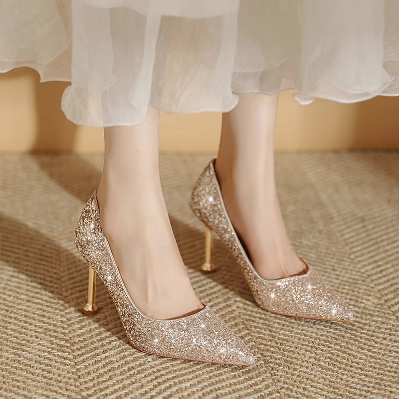 Bridal Wedding Shoes He Xiu Wedding Dress Two-Wear Small High Heels Women's 2025 New Wedding Crystal Shoes French Engagement