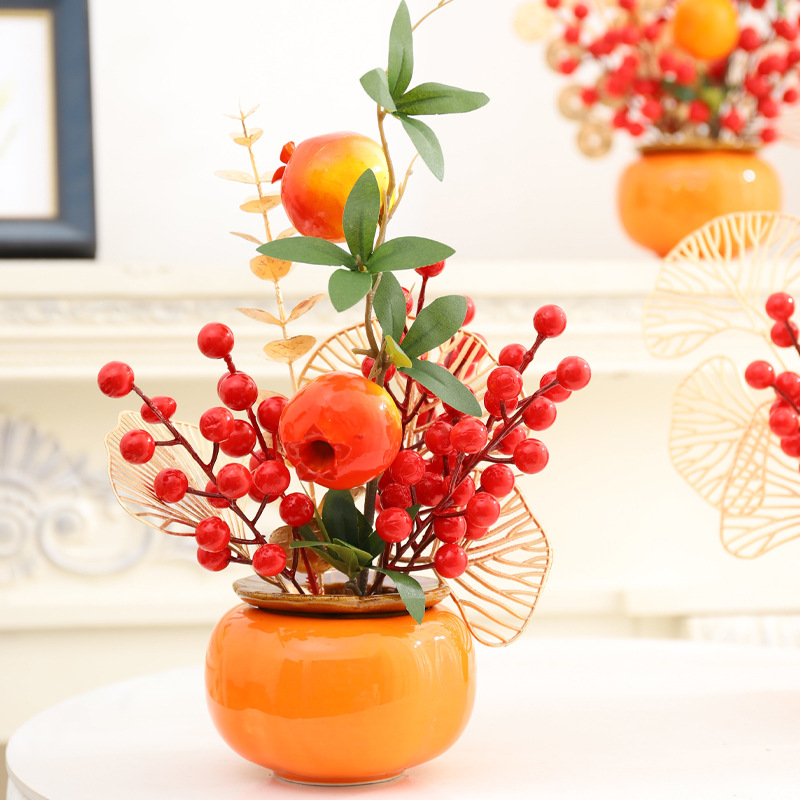 2024 decoración de Año Nuevo pequeño Fu cubo caqui Ruyi decoración de frutas rojas Año Nuevo Fortuna fruta dragón año primavera Festival decoración suministros