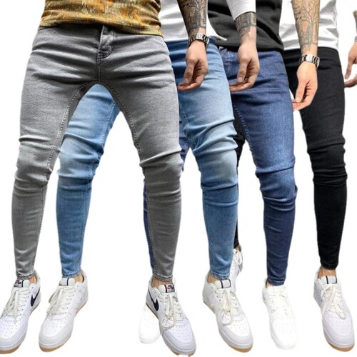 New wish European and American hot selling men's skinny jeans, broken hole badge, foot pants