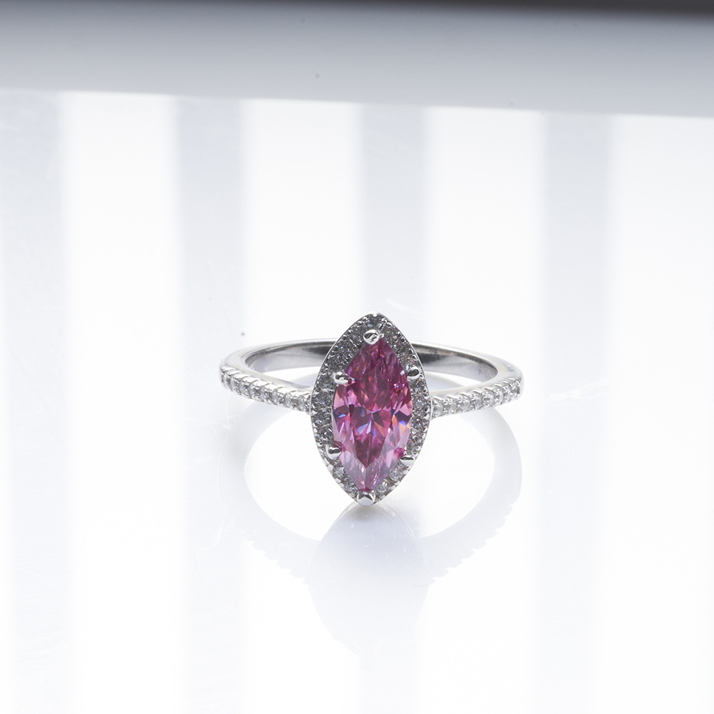 Anillo de plata s925 incrustado rosa de un quilate de piedra de mosaico con certificado de prueba de bolígrafo de taladro transfronterizo venta caliente