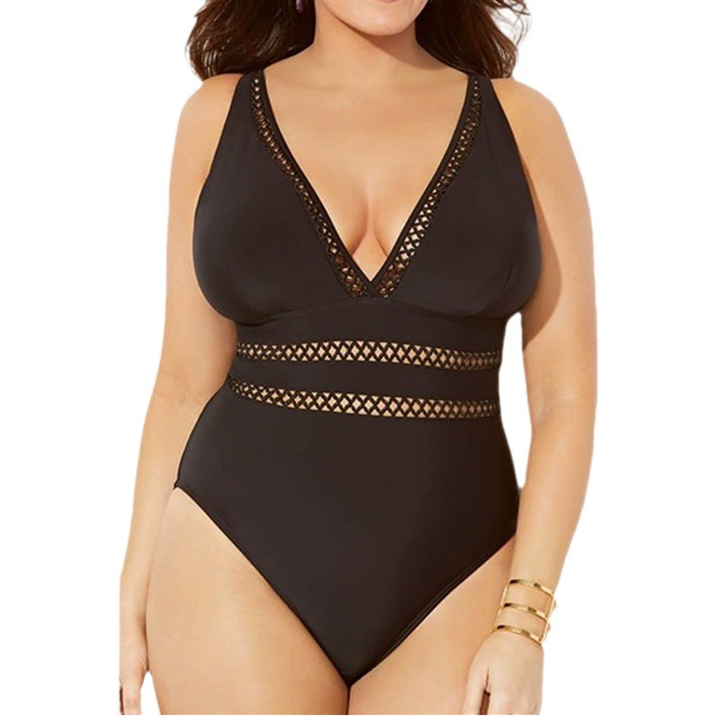 Трансграничный новый европейский и американский женский цельный купальник больших размеров, однотонный сетчатый материал, удобрение для шитья, купальник AliExpress