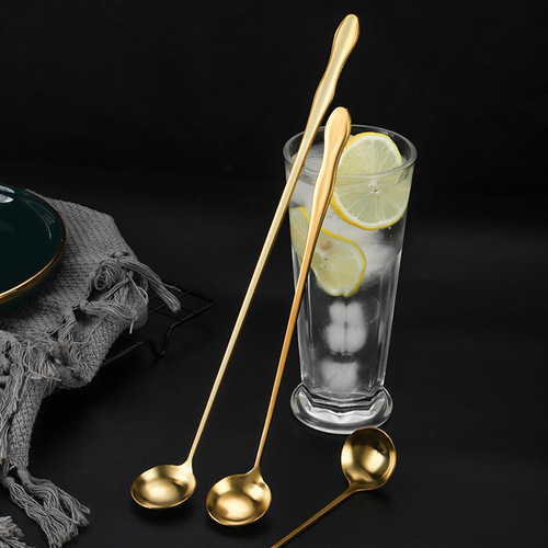 Stainless steel gold long handle gourd seasoning spoon seasoning mixing spoon milk tea milk powder spoon coffee spoon sauce spoon