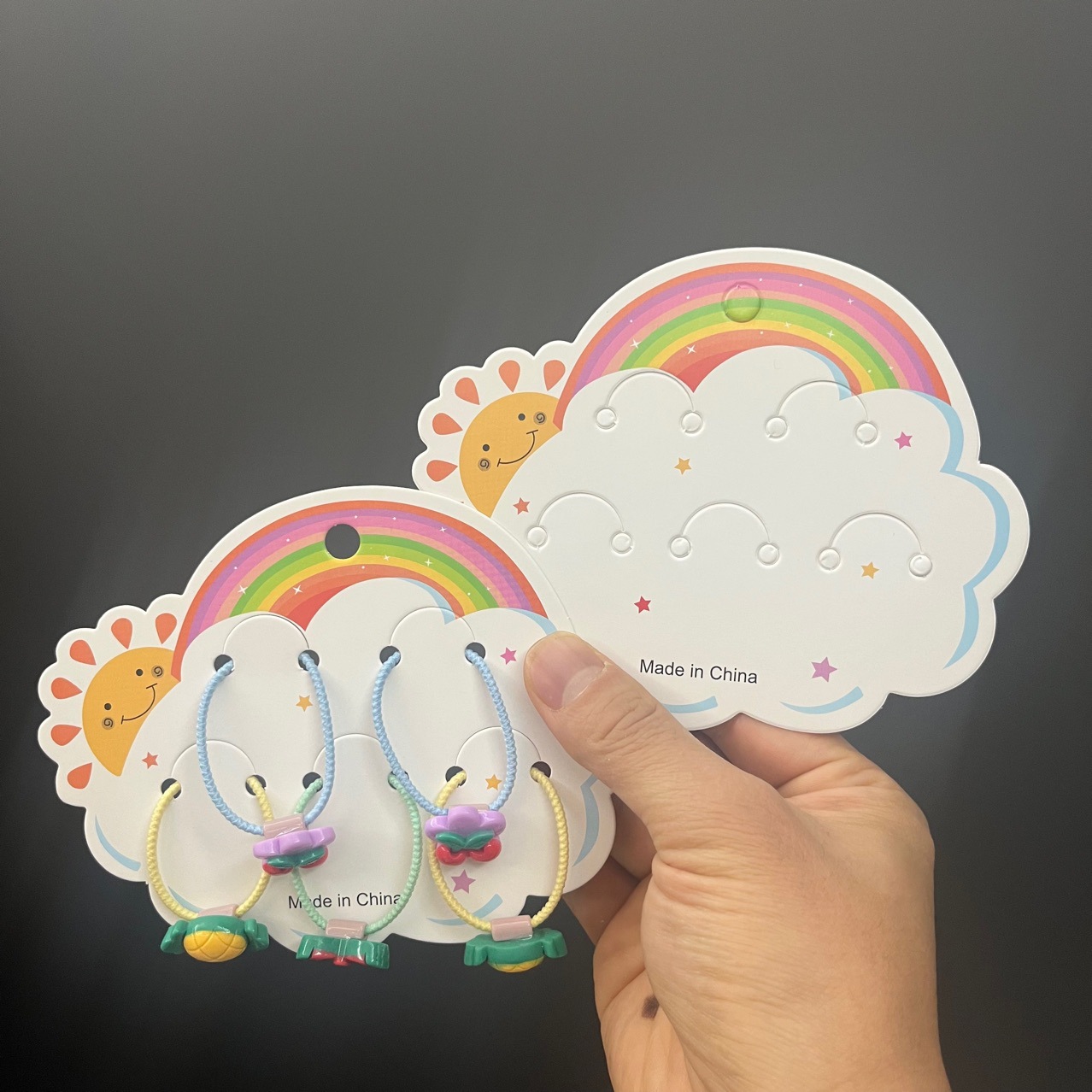 kp774彩虹色五卡位皮筋卡纸彩色头绳发圈卡片diy发饰包装纸卡批发