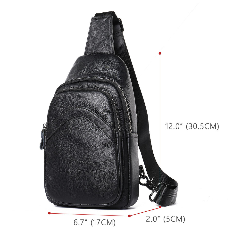 Túi đeo chéo nam da bò thật kiểu mới, túi đeo trước ngực đa ngăn 17×5×30,5 cm — Cà phê nâu, cỡ nhỏ, Đen, Nhỏ, Màu đen, 707 màu đen